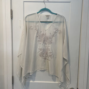 Ariat Blouse Womens Large White Embroidered Lightweight Kimono Sleeves